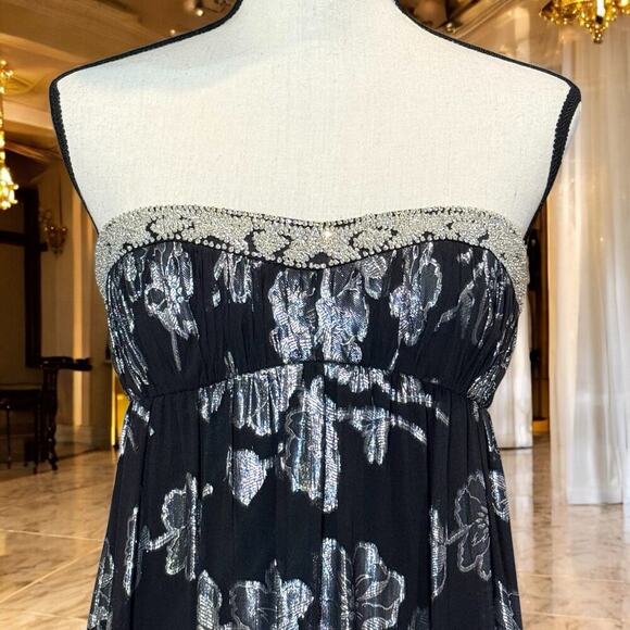 VTG Nightline Strapless Empire Waist Formal Dress Ethereal Beaded Silk Gown SZ 6 - Picture 2 of 16